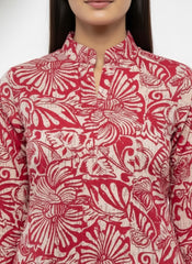 Red - White Printed Chudidhar 2PC Palzo Cord Set