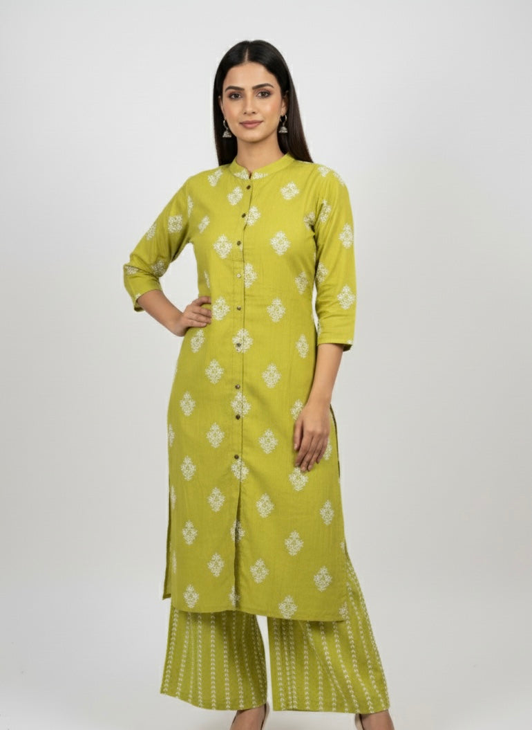 Green Chudidhar 2PC Palzo Cord Set