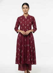 Maroon Long Top 2PC Palzo Cord Set