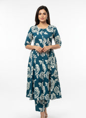 Blue - white Printed Chudidhar 2PC Cord Set