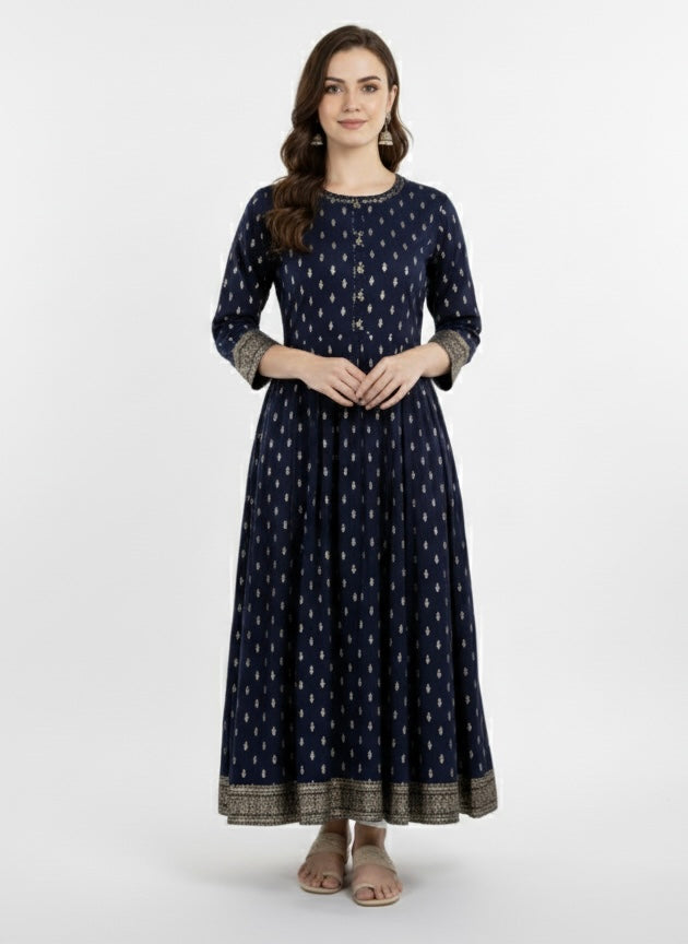 Dark Blue Long Top Umbrella Kurti