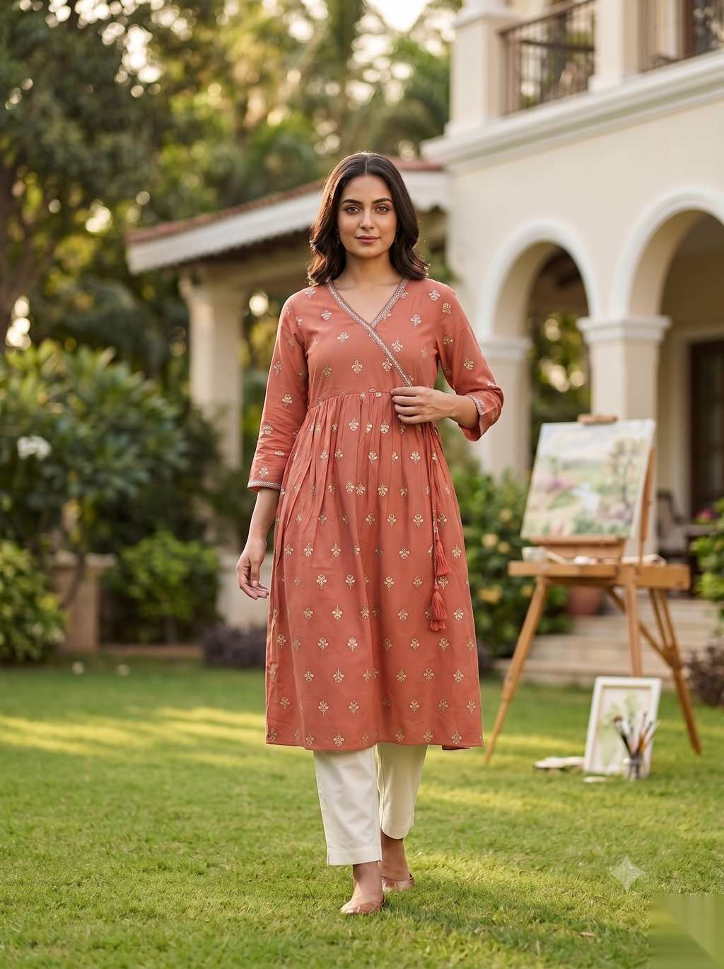 Cross Design Umberlla Kurti - Orange
