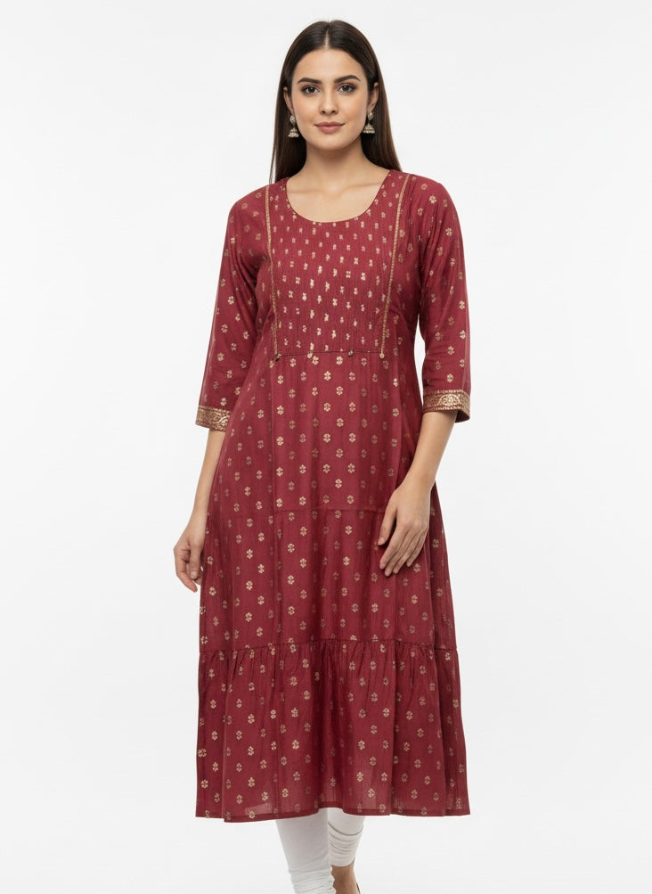 Maroon D2 Long Top Kurti