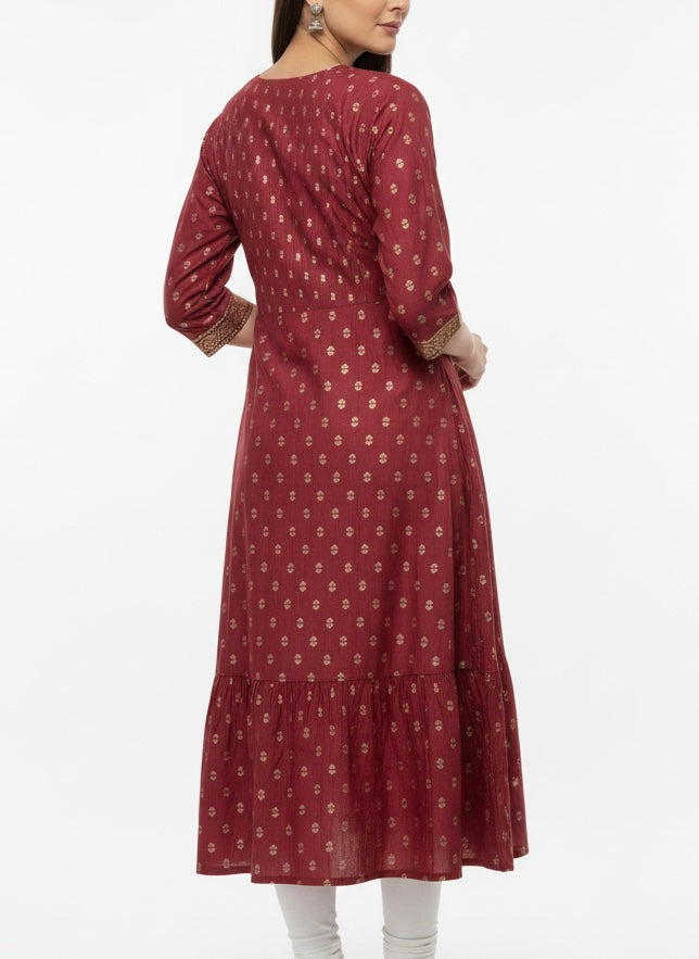 Maroon D2 Long Top Kurti