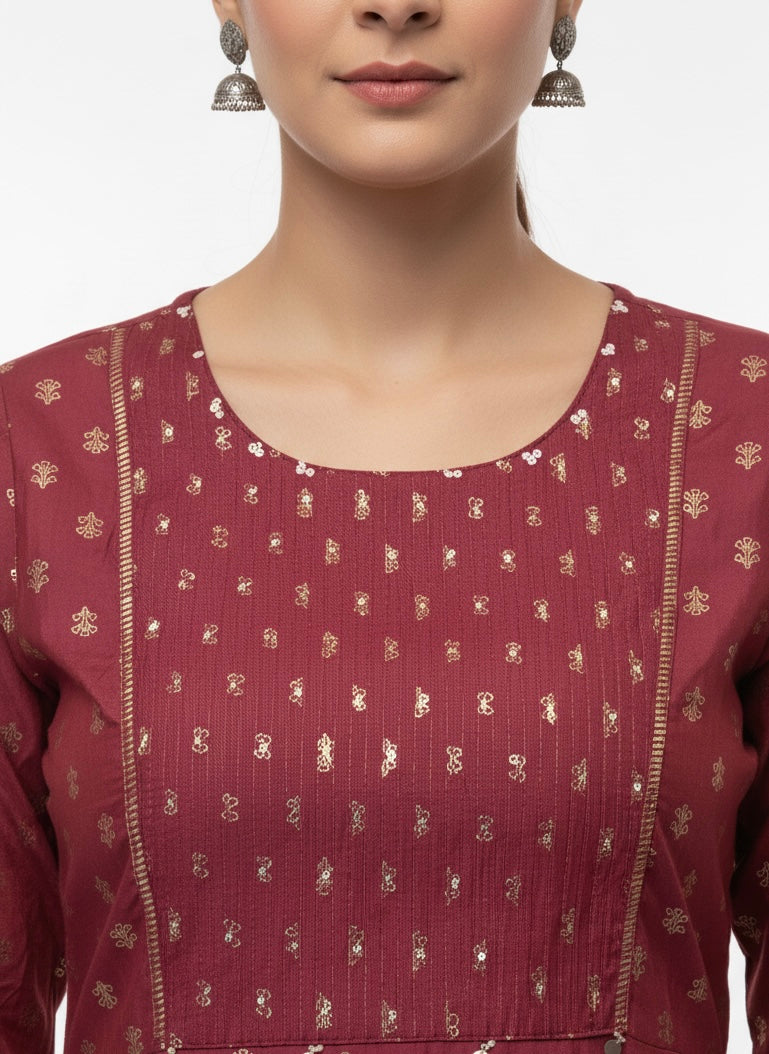 Maroon D2 Long Top Kurti