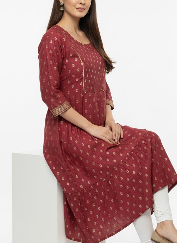 Maroon D2 Long Top Kurti