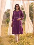 Floral Embroidered Kurti - Purple