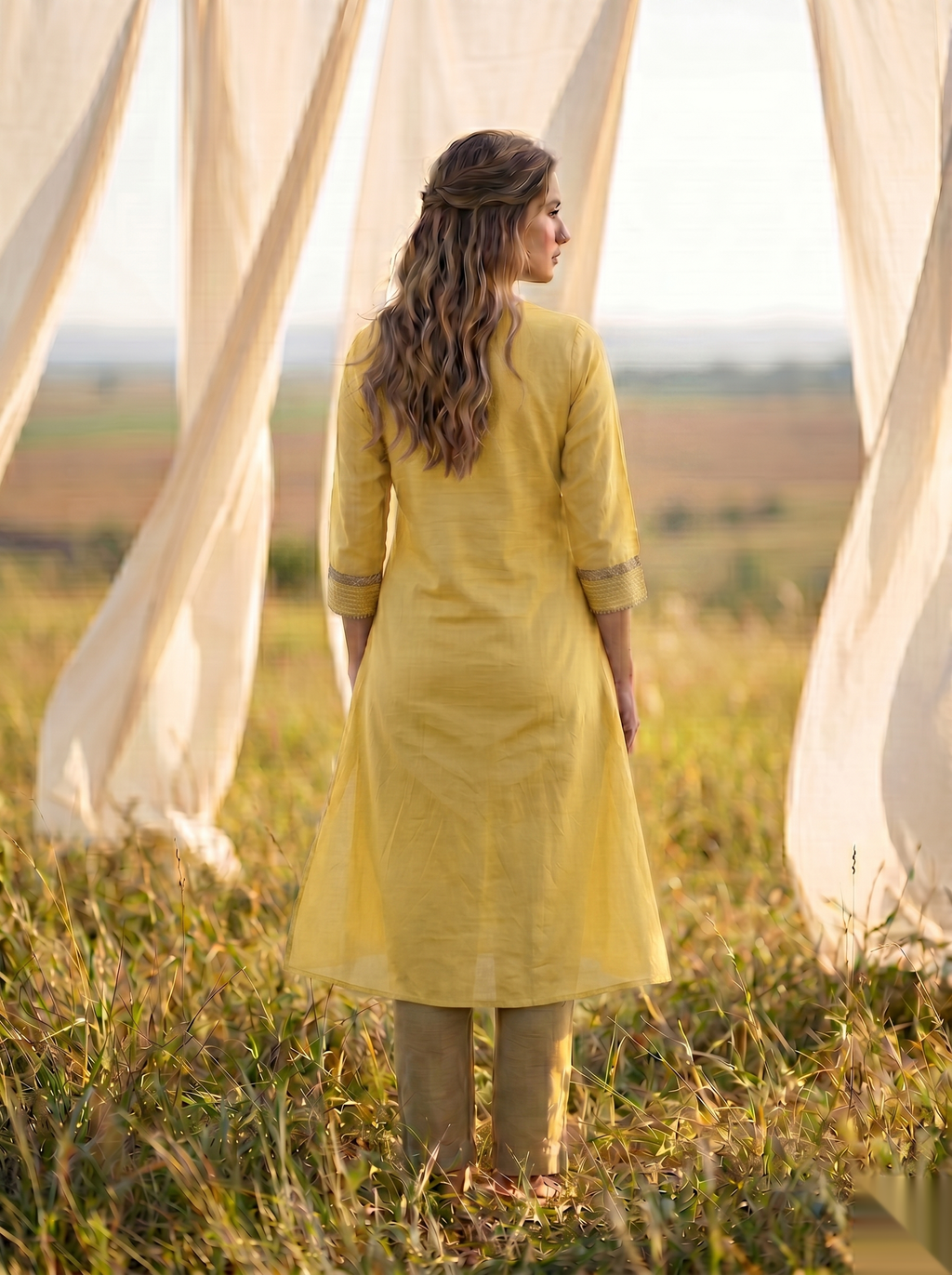 Floral Embroidered Kurti - Royal yellow