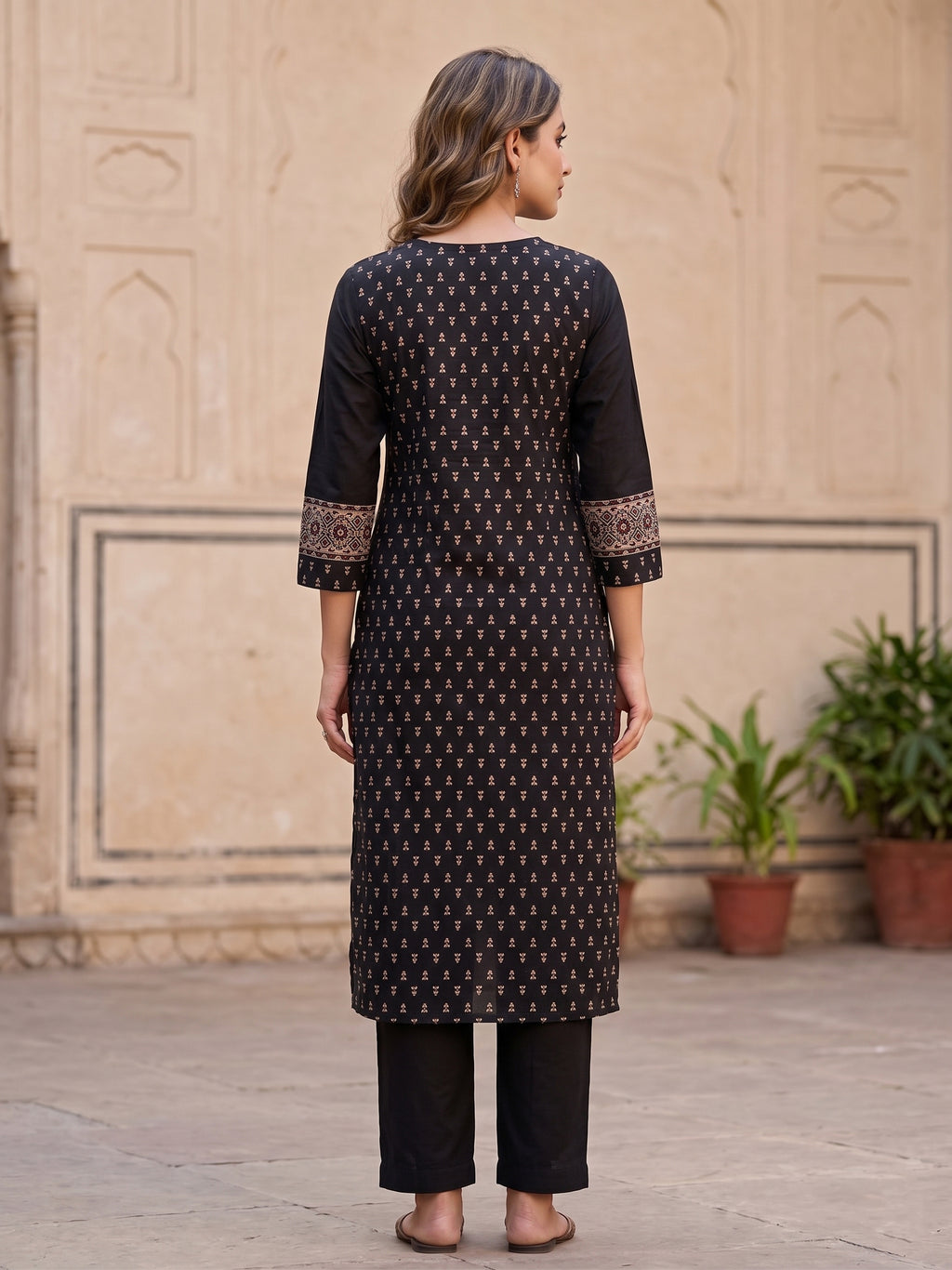 Black V Neck Brown Embriodery Kurti