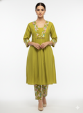 V- NECK GREEN DESIGNER KURTI