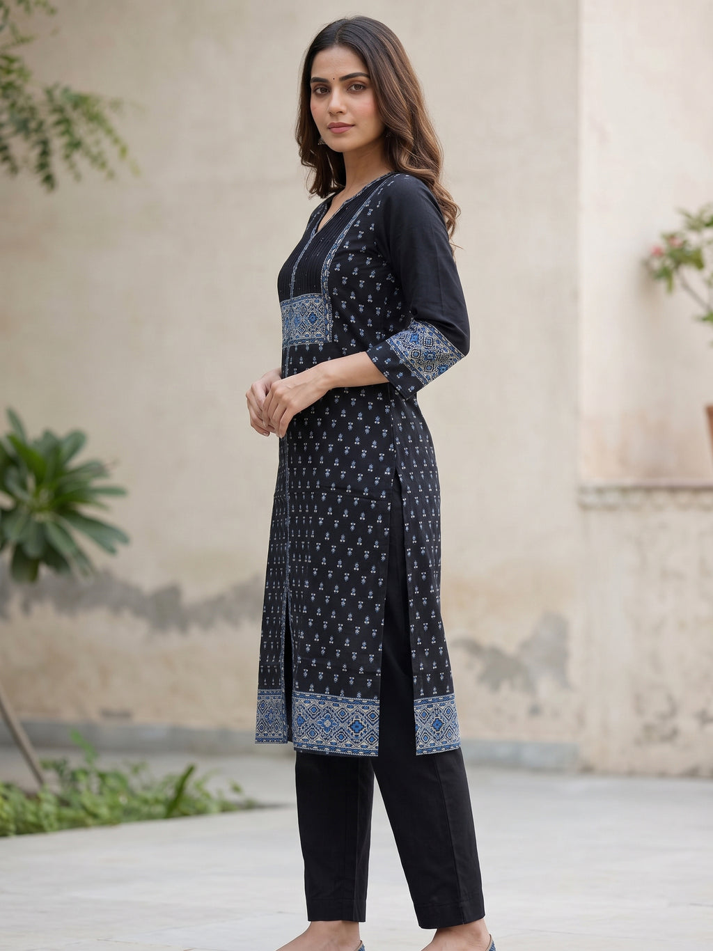 Navy blue V Neck Kurti