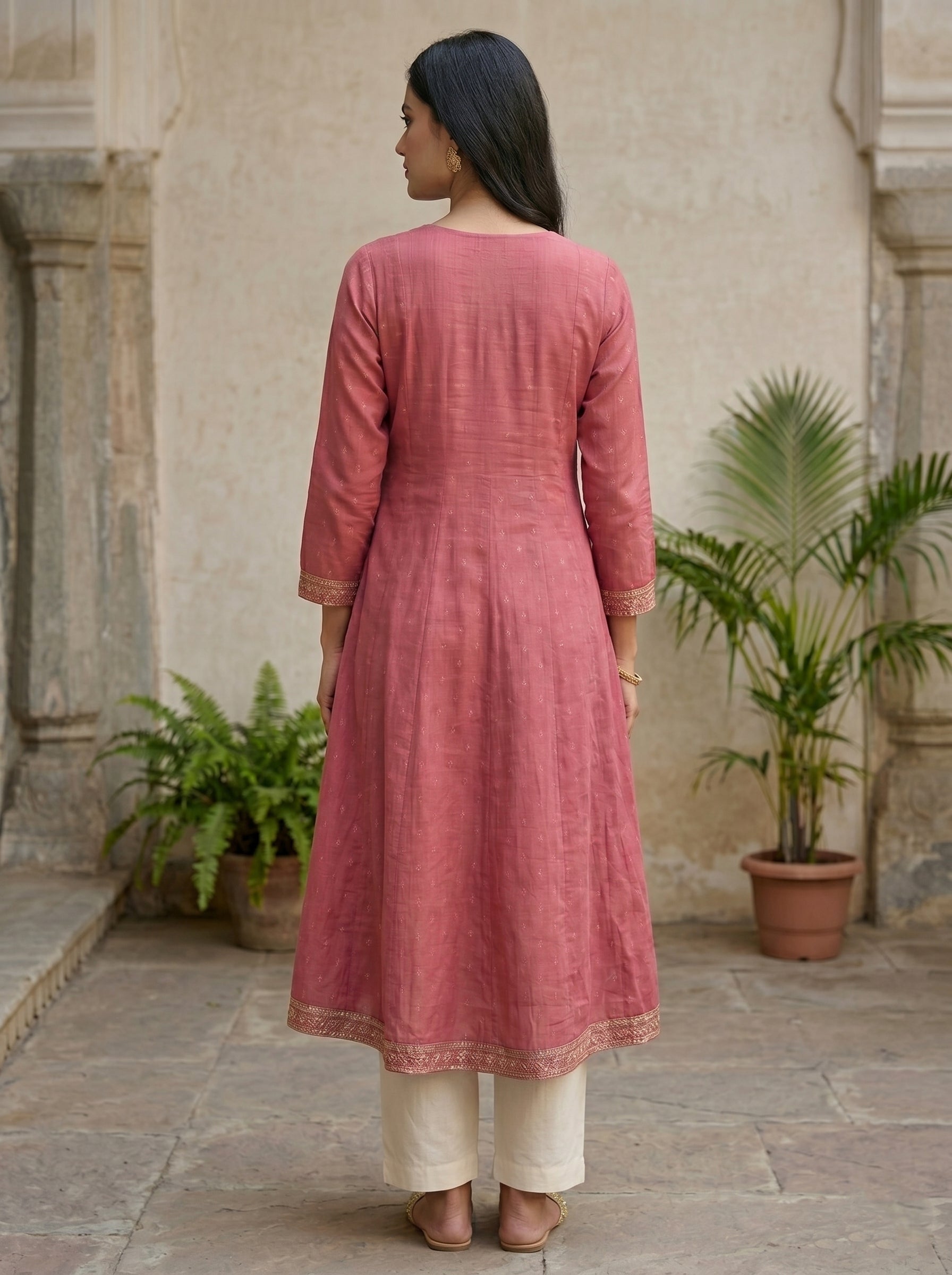 Dark Pink Stone Work Kurti