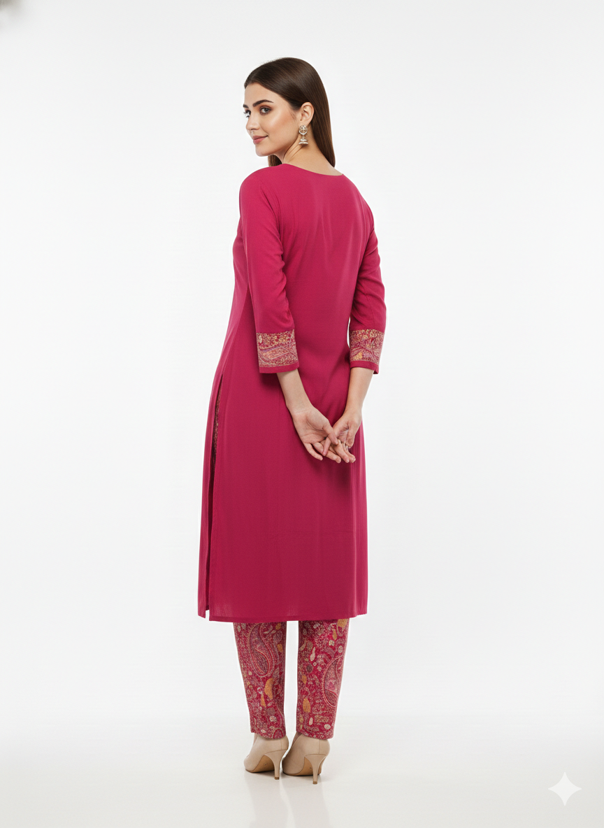 V- NECK PINK DESIGNER KURTI
