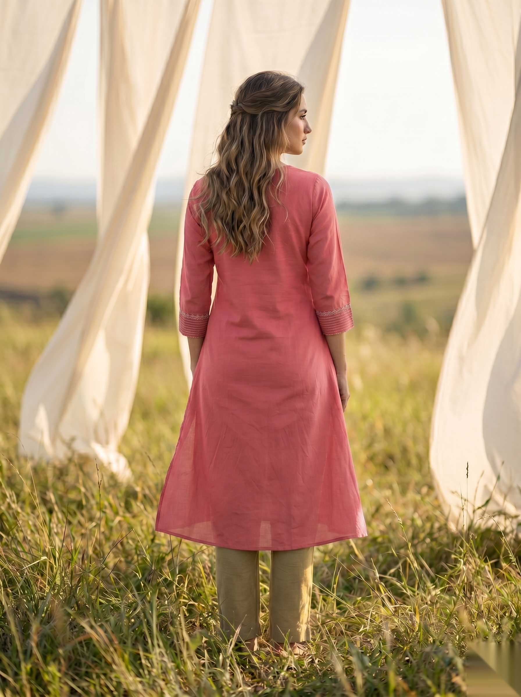Floral Embroidered Kurti - Royal PInk