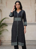 Black  V Neck white Embriodery Kurti