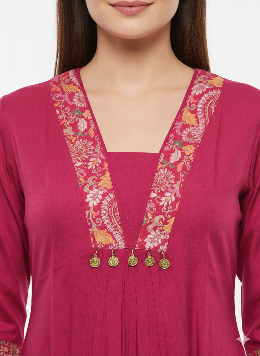 V- NECK PINK DESIGNER KURTI