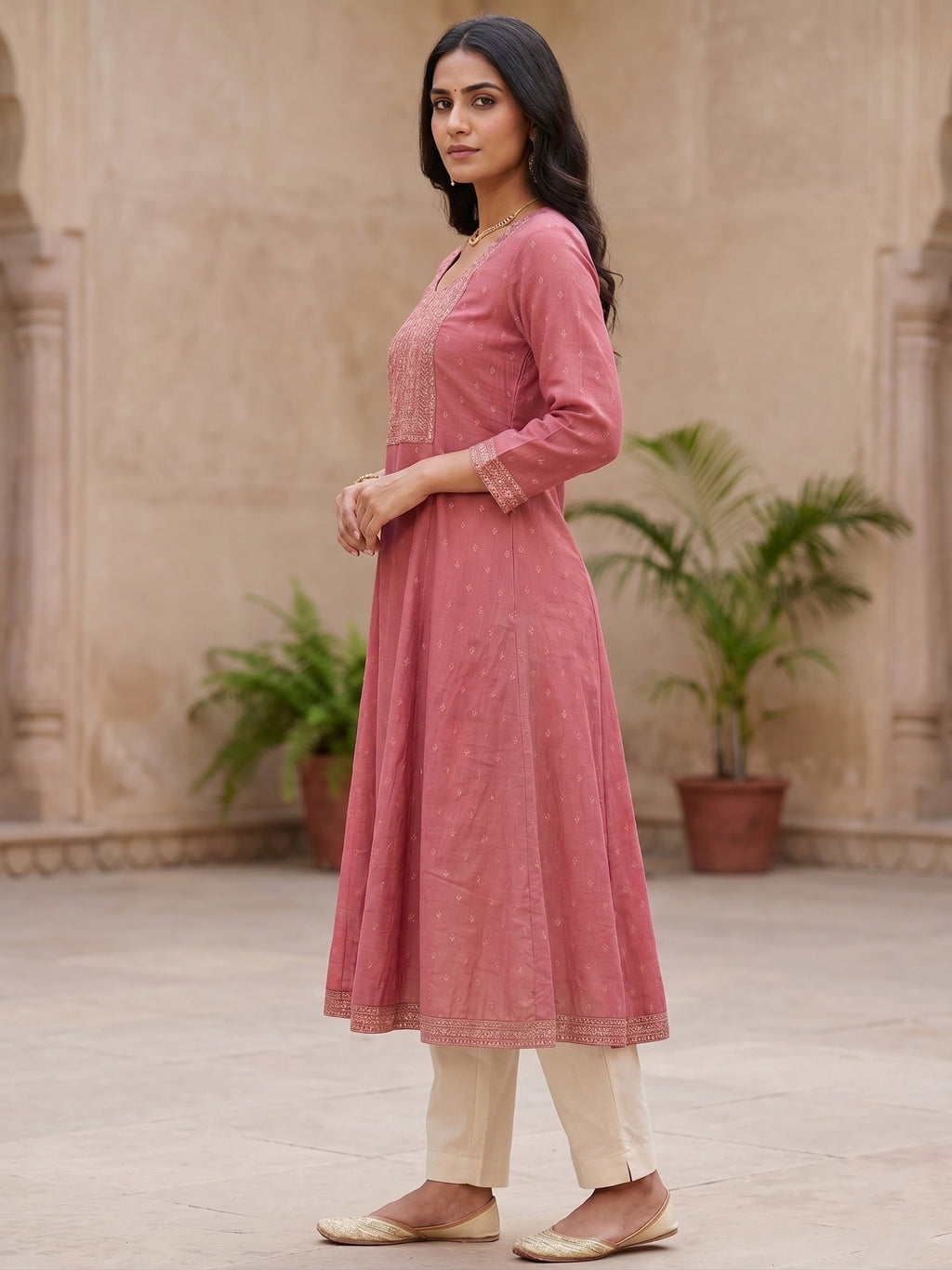 Dark Pink Stone Work Kurti
