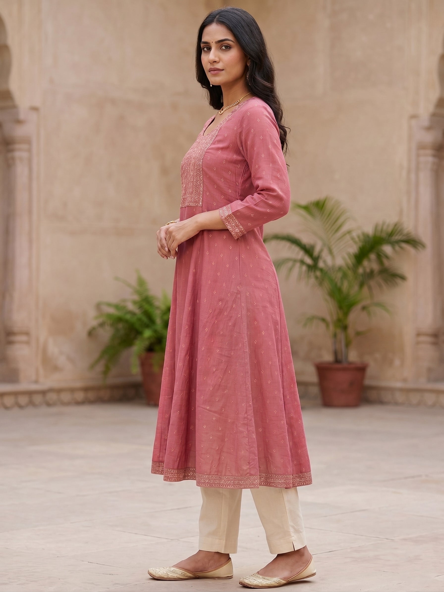 Dark Pink Stone Work Kurti