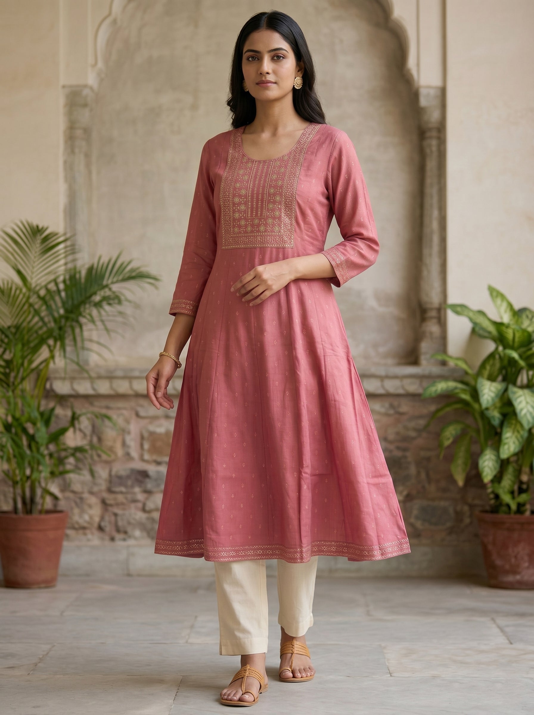 Dark Pink Stone Work Kurti