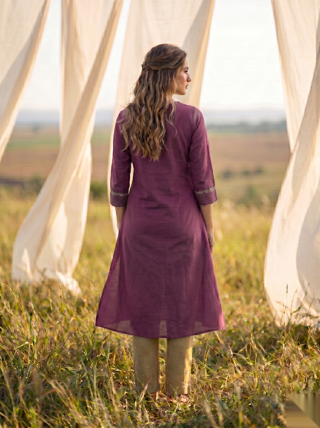 Floral Embroidered Kurti - Purple