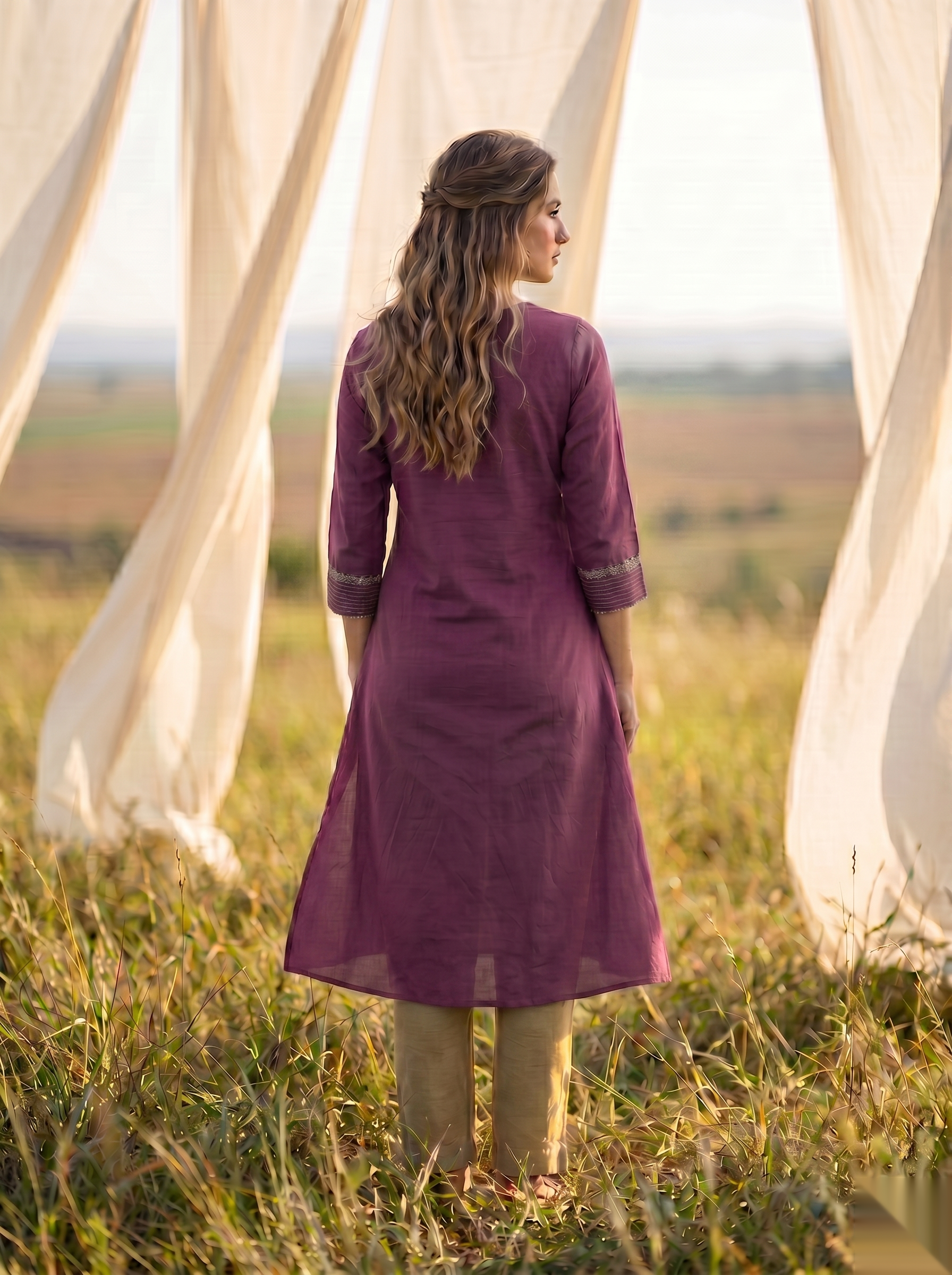 Floral Embroidered Kurti - Purple