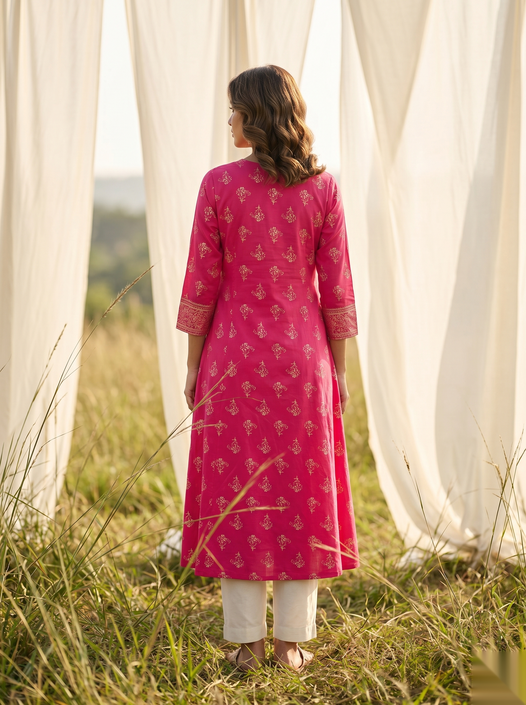 Elegent Umberlla kurti - Bright pink