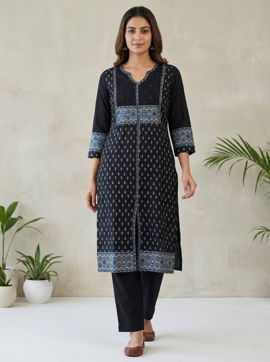 Navy blue V Neck Kurti