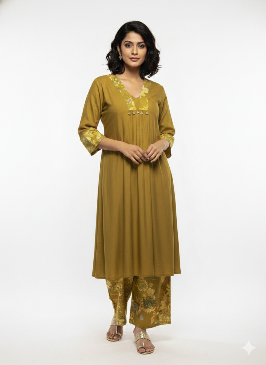 V- NECK GOLD DESIGNER KURTI