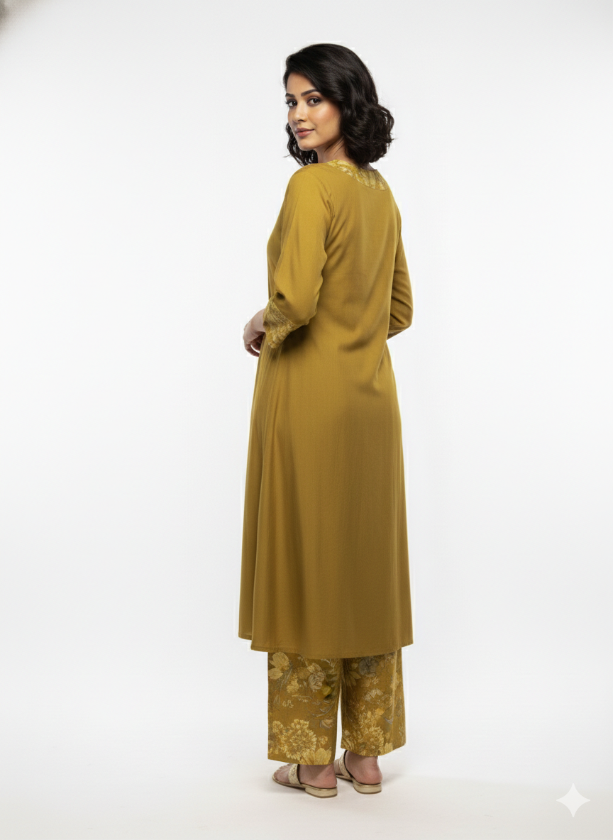 V- NECK GOLD DESIGNER KURTI
