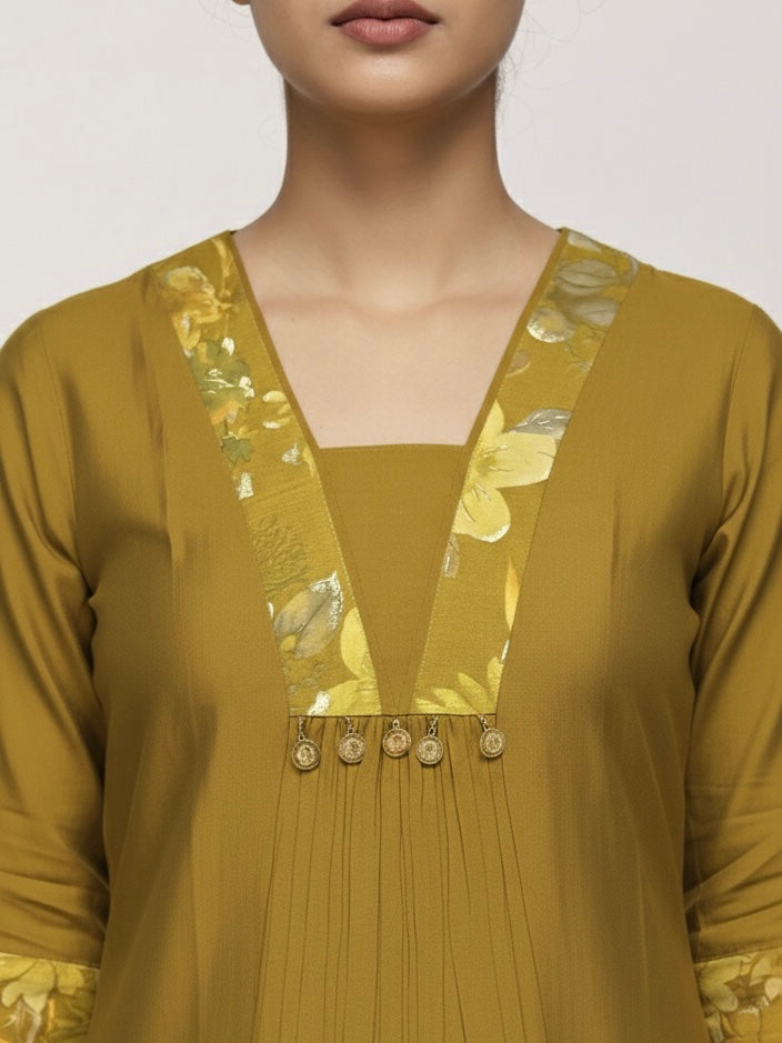 V- NECK GOLD DESIGNER KURTI