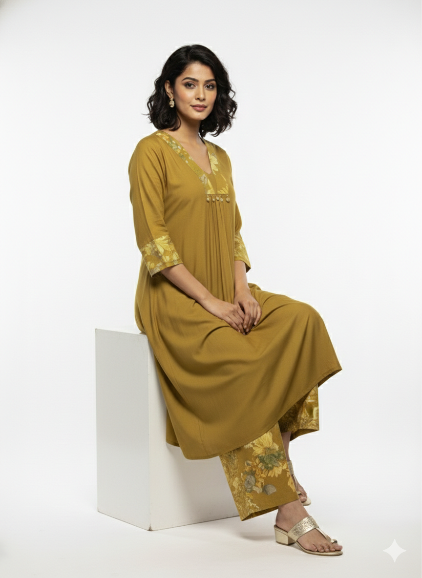 V- NECK GOLD DESIGNER KURTI
