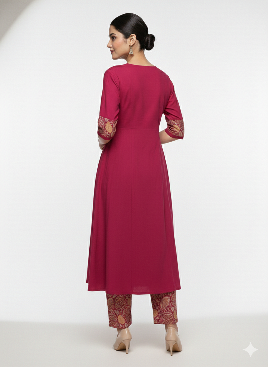 PINK V- NECK DESIGNER KURTI