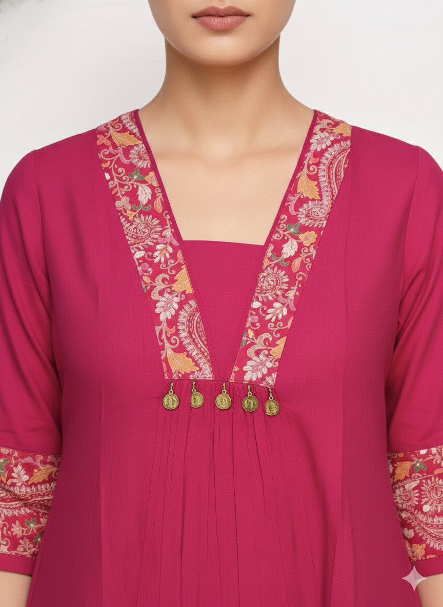 PINK V- NECK DESIGNER KURTI