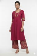 PINK V- NECK DESIGNER KURTI
