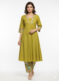 V- NECK MUSTARD DESIGNER KURTI