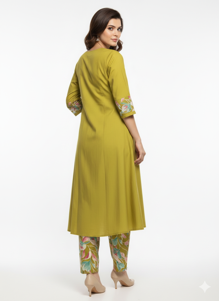 V- NECK MUSTARD DESIGNER KURTI