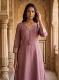 V Neck Kurtis - Dull pink - image 1