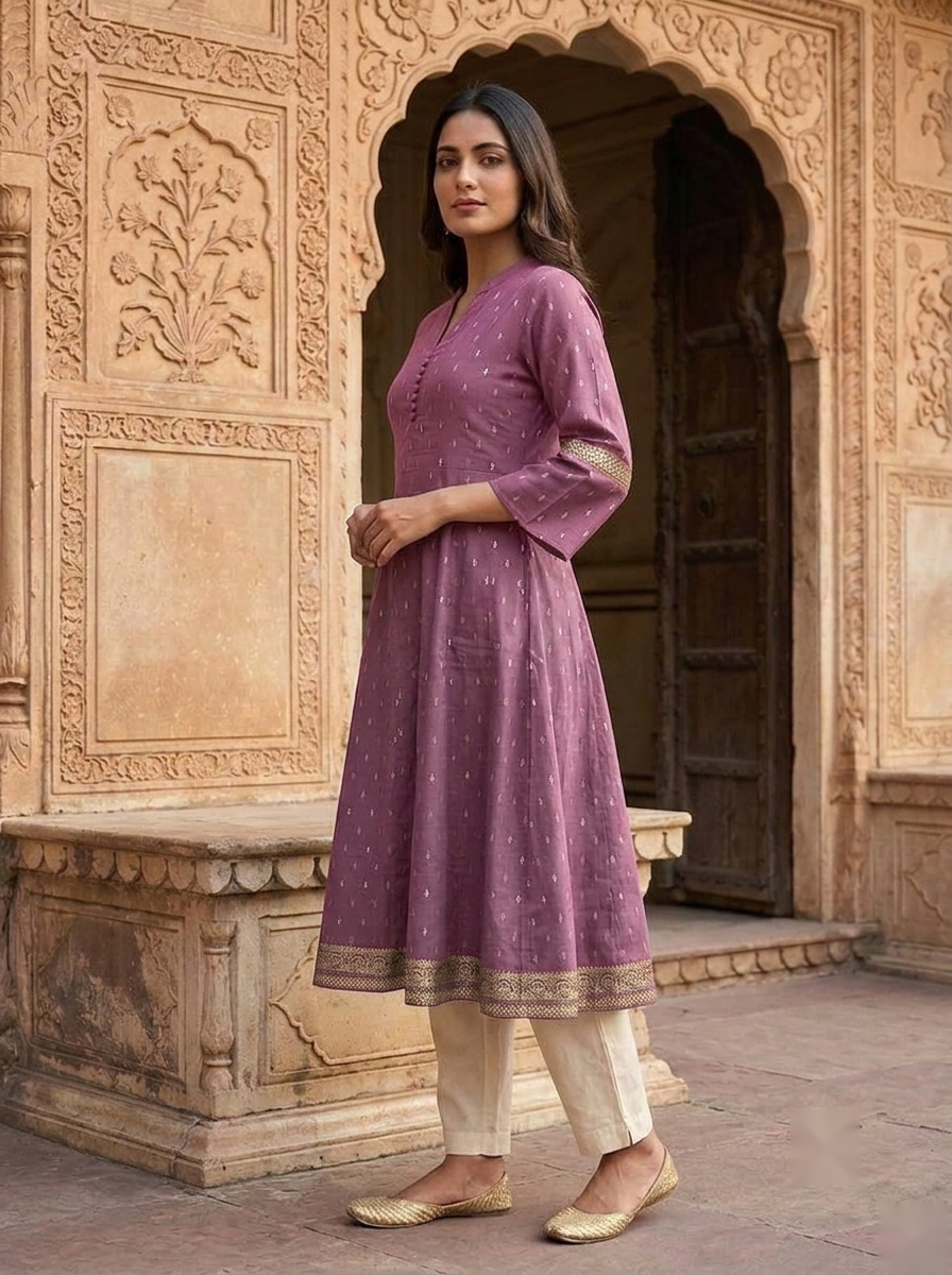 Chinese Collar Kutri - Purple - image 4
