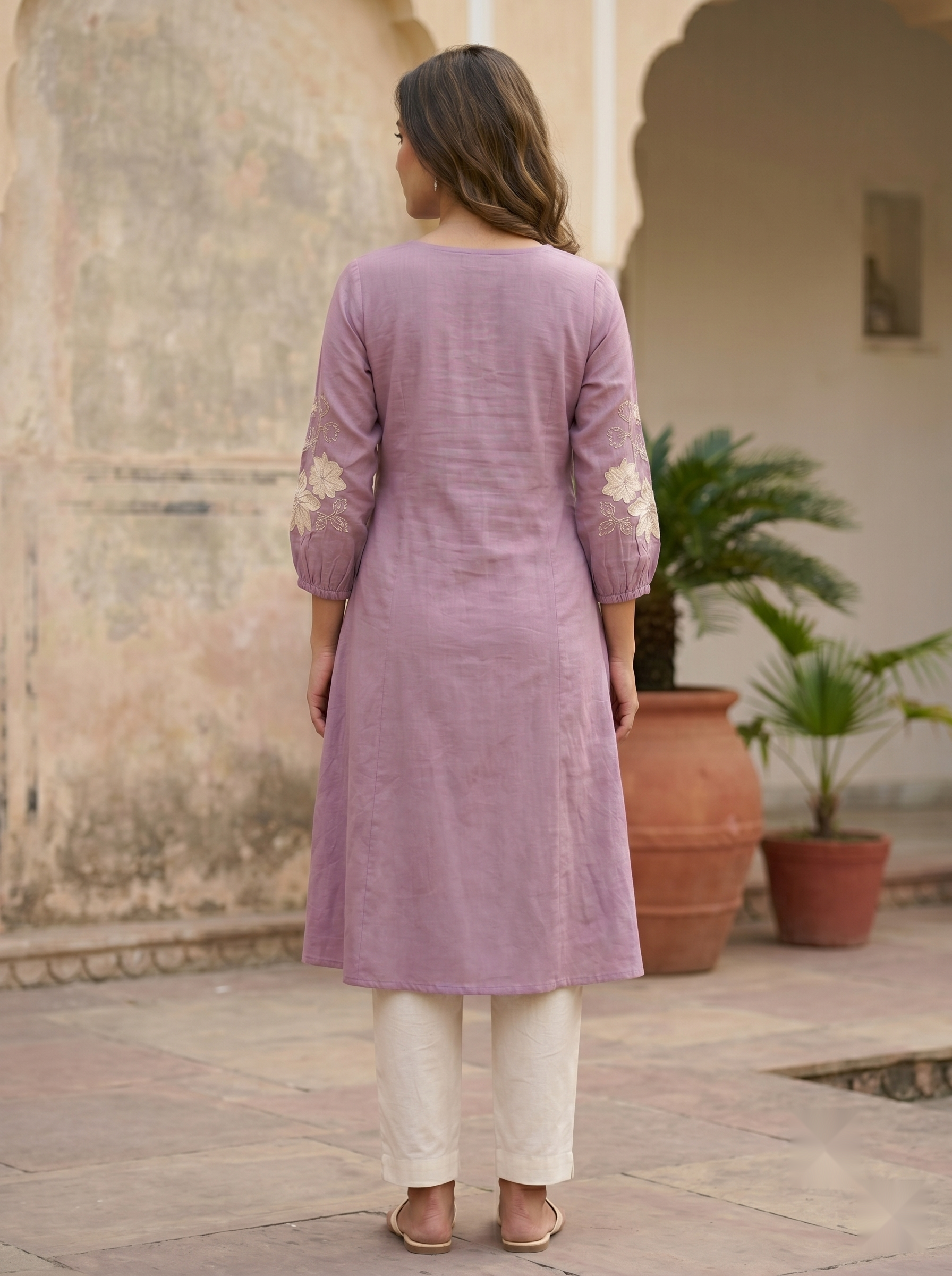 Hand Embroidery kurti - Lavender - image 2