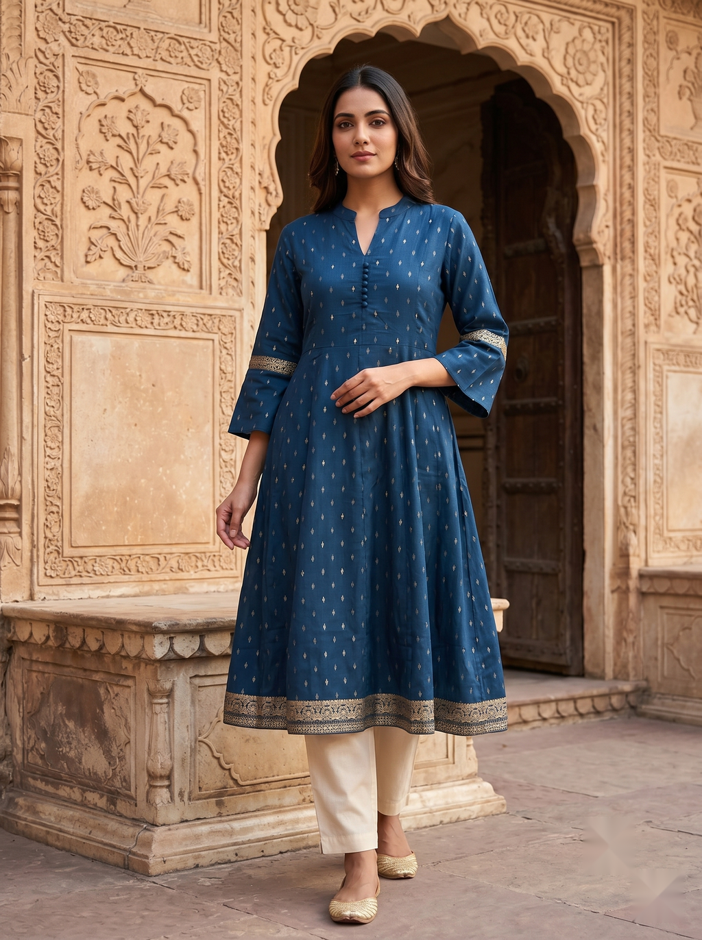 Chinese Collar Kutri - Royal Blue - image 3