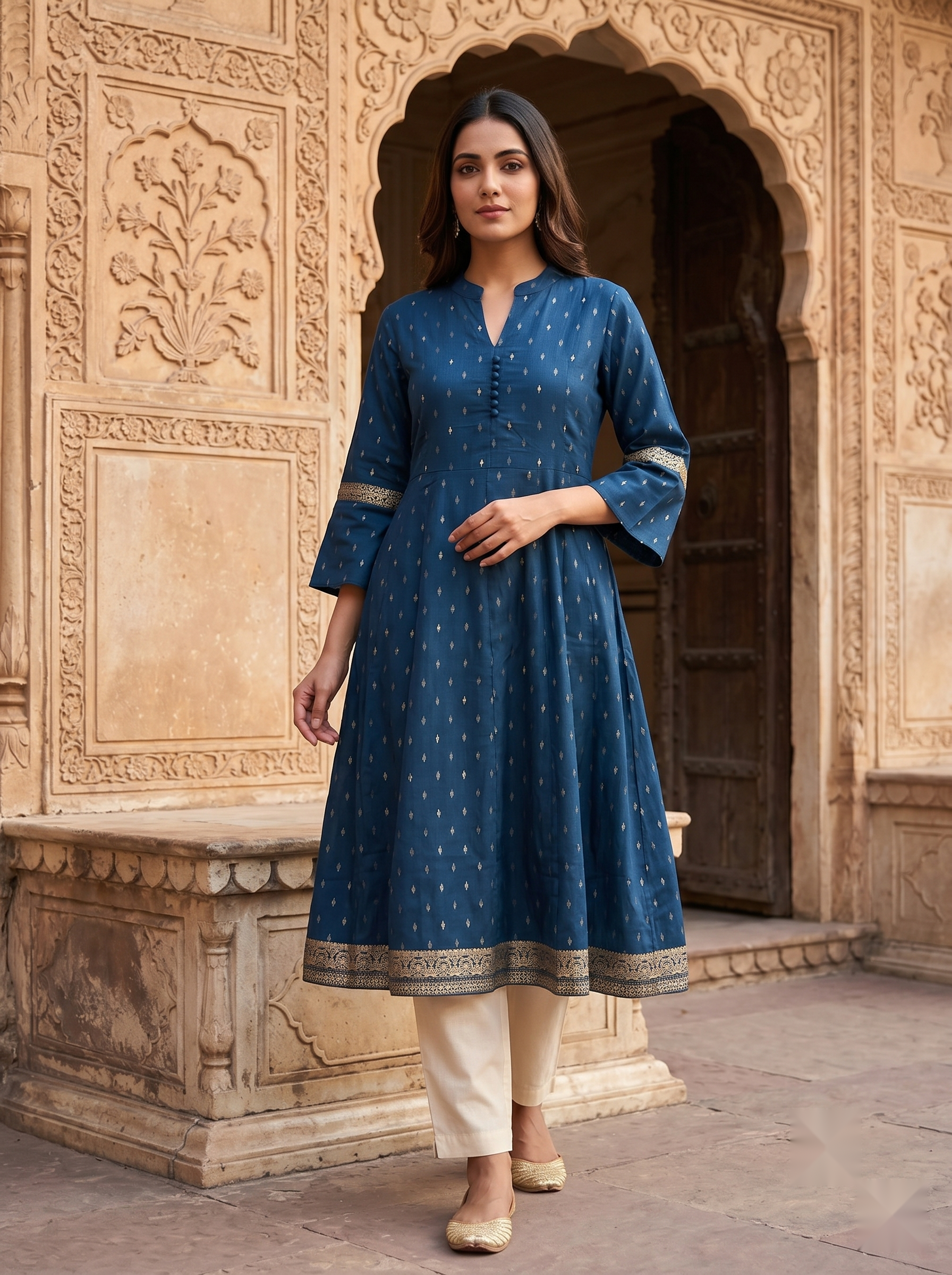 Chinese Collar Kutri - Royal Blue - image 3