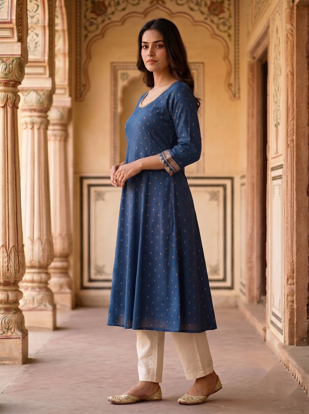 Designer Round Neck kurti - Dark Blue - image 4