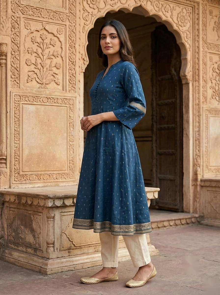 Chinese Collar Kutri - Royal Blue - image 2