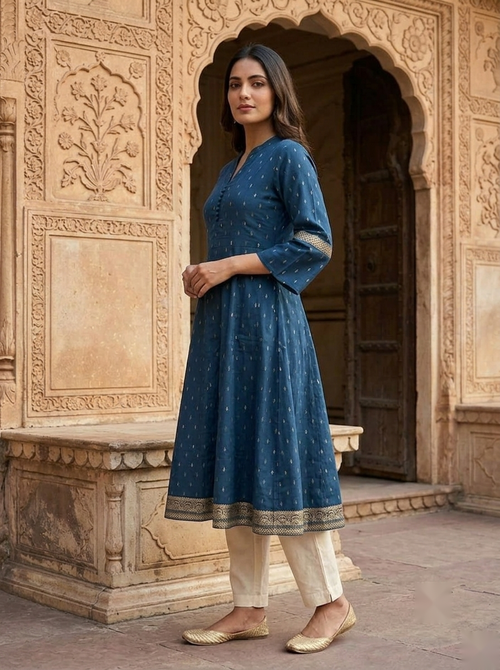 Chinese Collar Kutri - Royal Blue - image 2