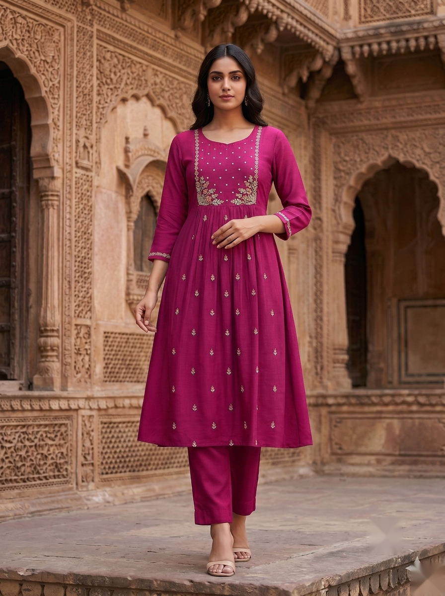 Flower Designer Kurti - Dark Pink - image 1