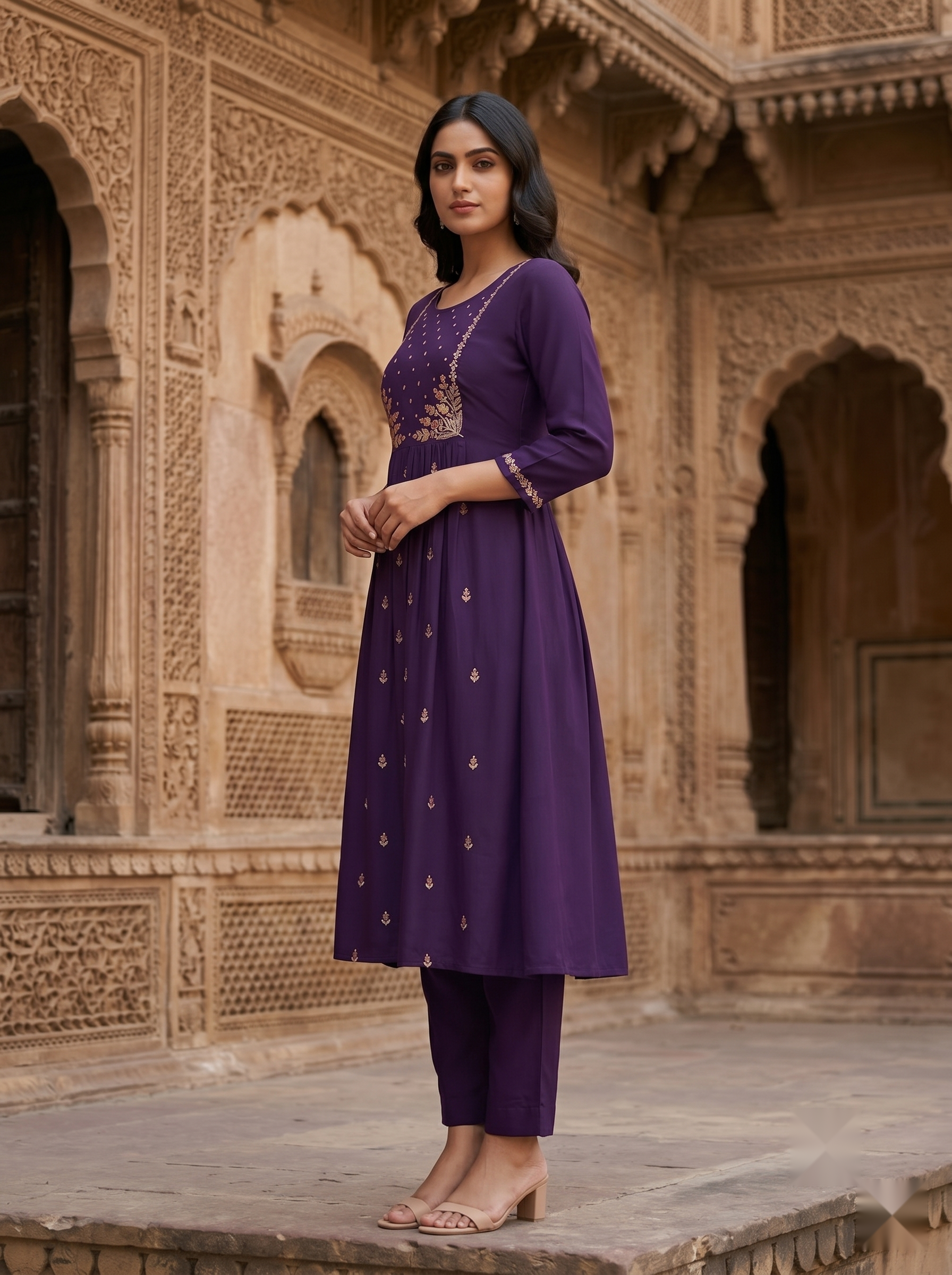 Flower Designer Kurti - Voilet - image 1