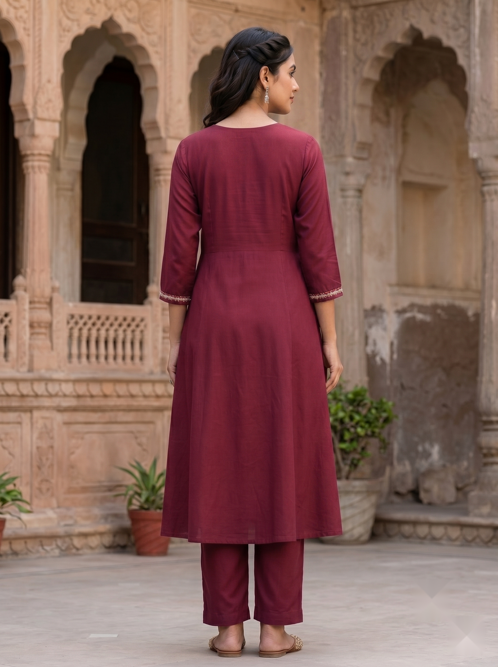 Flower Designer Kurti - Maroon - image 2