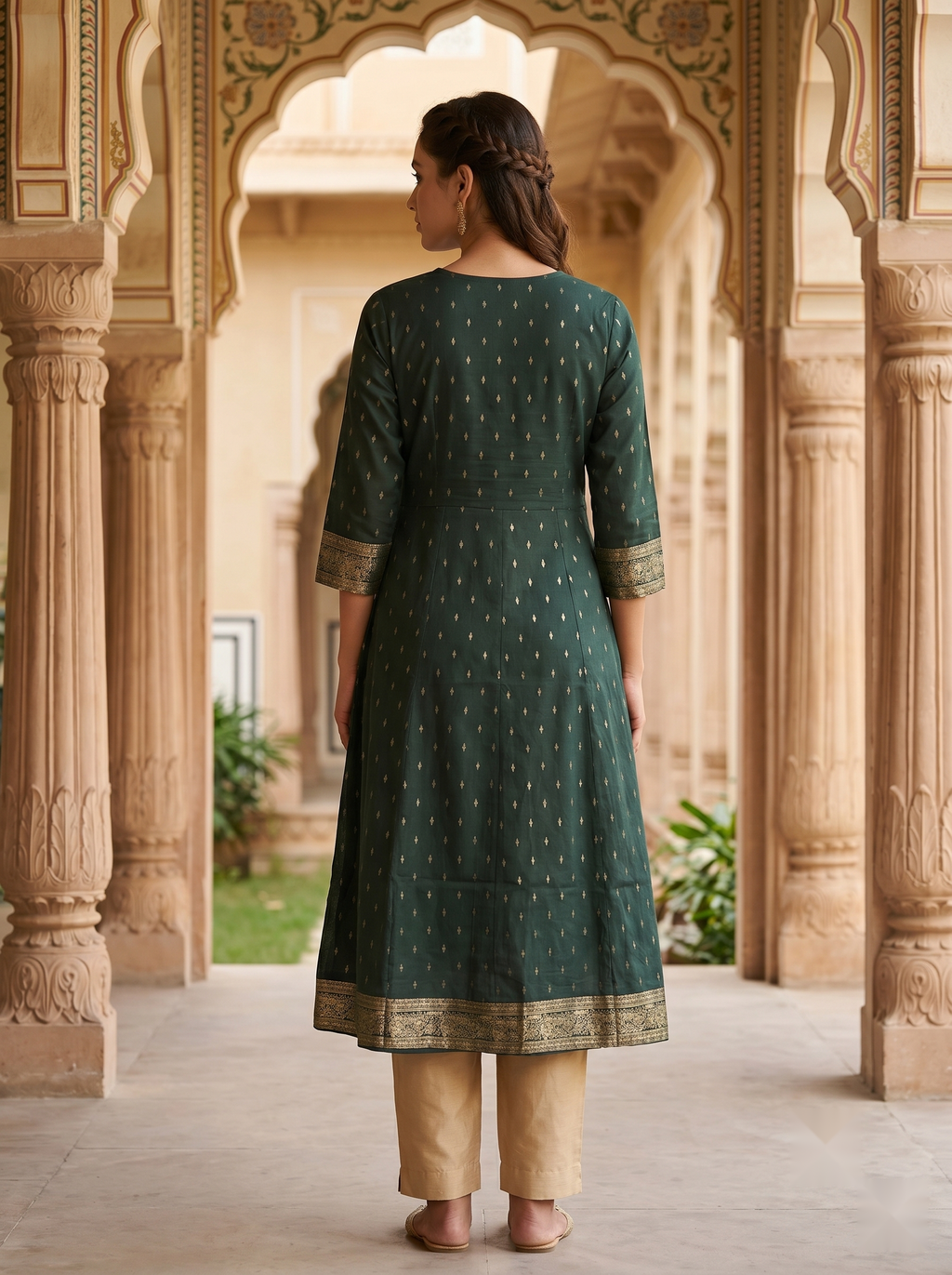 V Neck Kurtis - Royal green - image 3
