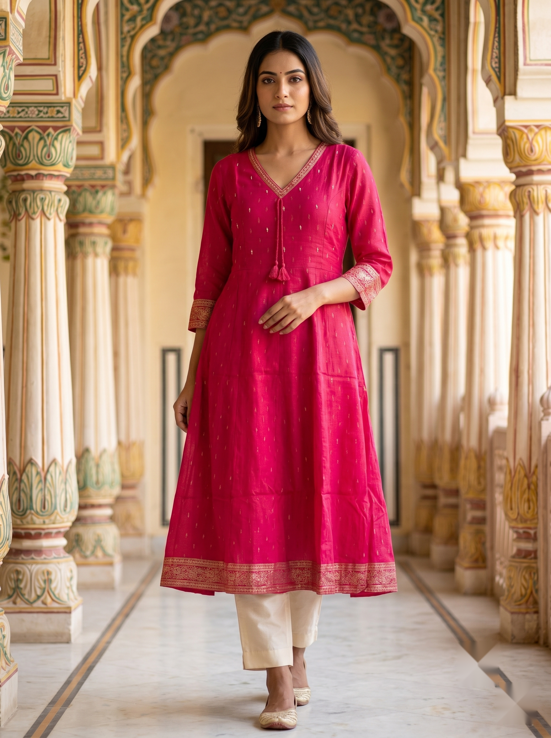 V Neck Kurtis - Dark Pink - image 4