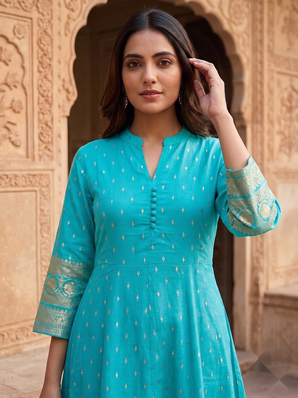 Chinese Collar Kutri - Light Blue - image 1